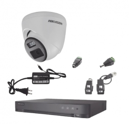Hikvision Kit de Vigilancia HL-1080P-2E-TWA de 2 Cámaras CCTV Domo con Grabadora de 4 Canales  