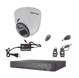 Hikvision Kit de Vigilancia KH-1080P-2E-TWA de 2 Cámaras CCTV Torreta con Grabadora de 4 Canales 