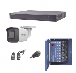 Hikvision Kit de Vigilancia KH1080P16BW de 16 Cámaras Bullet CCTV y 16 Canales, con Grabadora DVR, Fuente de Poder, Conectores y Transceptores 