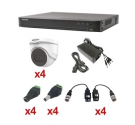 Hikvision Kit de Vigilancia Turbo HD 1080p KH1080P4DW de 4 Cámaras CCTV Domo y 4 Canales, con Grabadora 