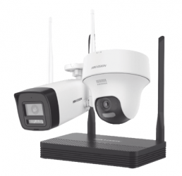 Hikvision Kit de Vigilancia NKS422W02H de 2 Cámaras IP Bullet/Torreta WiFi con Grabadora de 4 Canales  