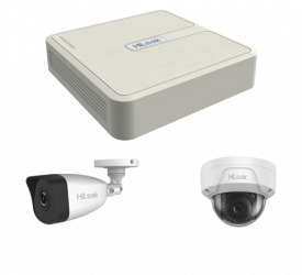 Hikvision Kit de Vigilancia KIP2MP/2B2D de 2 Cámaras IP Bala y 2 Cámaras IP Domo y 4 Canales, con Grabadora 