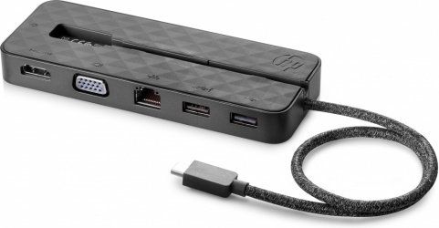 HP Mini Docking Station USB C, 2x USB 2.0, 1x  HDMI/VGA/RJ45, Negro 