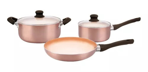 Hudson Batería de Cocina ACD01C, Antiadherente, 5 Piezas, Cobre 