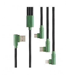 Hune Cable 3 en 1 USB A Macho - Micro USB/USB C/Lightning Macho, 1.2 Metros, Verde 