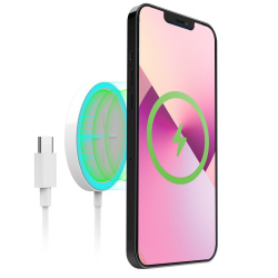 Hypercel Cargador Inalámbrico con MagSafe para iPhone 12/13 Series, 15W, USB-C, Blanco 