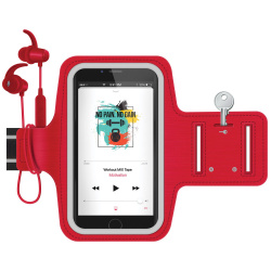 HyperGear Audífonos Intrauriculares Deportivos con Micrófono ActiveGear, Inalámbrico, Bluetooth, Micro USB, Rojo ― incluye Banda de Soporte Deportiva 