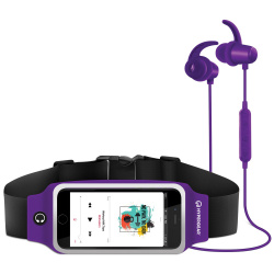 HyperGear Audífonos Intrauriculares Deportivos con Micrófono ActiveGear, Inalámbrico, Bluetooth, Micro USB, Negro/Morado ― incluye Soporte Deportivo 