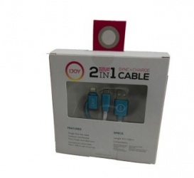 I Joy Cable de Carga 2 en 1 USB Macho - Micro USB/Lightning Macho, 1.8 Metros, Azul, para iPhone/iPad/Smartphone 