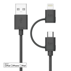 iLuv Cable USB Macho - Lightning/Micro USB Macho, 1 Metro, Negro 