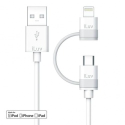 iLuv Cable USB Macho - Lightning/Micro USB Macho, 1 Metro, Blanco 