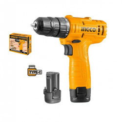 Ingco Taladro de Batería CDLI12428, Inalámbrico, 3/8