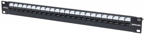 Intellinet Panel de Parcheo Cat5e, 24 Puertos RJ-45, 1U, Negro 