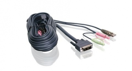 Iogear Cable KVM G2L7D03UI, DVI-I Macho - USB/2x 3.5mm Macho, 3 Metros, Negro 