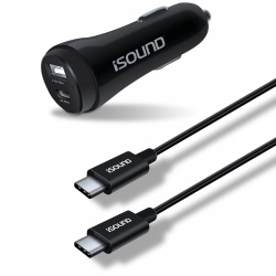 iSound Cargador para Auto, 1x USB-A, 1x USB-C, Negro 
