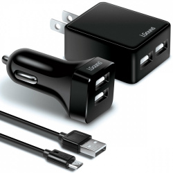iSound Cargador de Pared, 5V, 2x USB 2.0, Negro + Cargador para Auto y Cable USB 2.0 a MicroUSB 