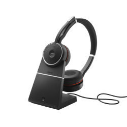 Jabra Audífonos con Micrófono Evolve 75+MS Stereo, Bluetooth, Inalámbrico, Negro/Rojo - Incluye Base de Carga 