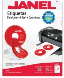 Janel Etiqueta Blanca para CD/DVD, 117mm, 50 Etiquetas, Blanco 