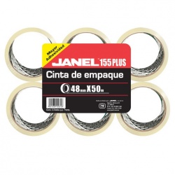 Janel Cinta de Empaque 155 Plus, 6 Rollos de 48mmx50m, Transparente 