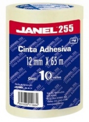 Janel Cinta Adhesiva Mod. 255, 10 Rollo de 12mm x 65m, Transparente 