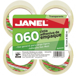 Janel Cinta Adhesiva 060, 4 Rollos de 722mmx150m, Transparente 