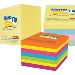 Janel Mini Cubo Adhesivo MemoTip, 1 Block de 400 Hojas, 3 Colores Pastel 