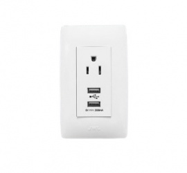 JWJ Tomacorriente JTL-C7370, 1 Enchufe + 2 USB-A, 127V, 15A, Blanco 