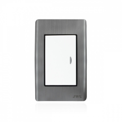 JWJ Placa con Apagador JTL-E7501, 1 Interruptor, 127V, 10A, Blanco/Acero 