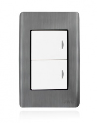 JWJ Placa con Apagador JTL-E7505, 2 Interruptores, 127V, 10A, Acero/Blanco 