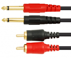 Kapton Cable AUX 2 x 6.35mm Macho - 2 x RCA Macho, 1.8 Metros, Negro 
