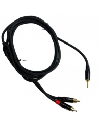 Kapton Cable AUX 3.5mm Macho - 2x RCA Macho, 3 Metros, Negro 