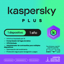Kaspersky Plus Internet Security, 1 Dispositivo, 1 Año, Windows/Mac ― Producto Digital Descargable 
