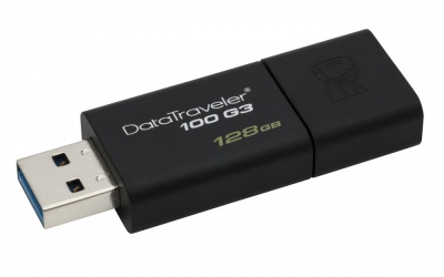Memoria USB Kingston DataTraveler 100 G3, 128GB, USB 3.0, Lectura 130MB/s, Negro 