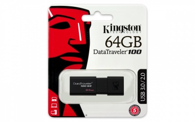 Memoria USB Kingston DataTraveler 100 G3, 64GB, USB 3.0, Lectura 100MB/s, Negro 