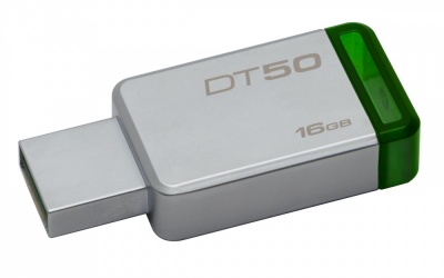 Memoria USB Kingston DataTraveler 50, 16GB, USB 3.0, Plata/Verde 