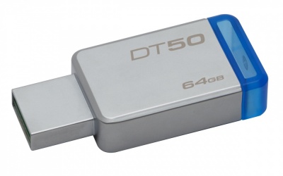 Memoria USB Kingston DataTraveler 50, 64GB, USB 3.0, Plata/Azul 