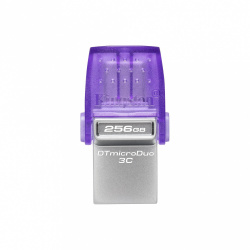 Memoria USB Kingston DataTraveler MicroDuo 3C, 256GB, USB A/C, Lectura 200MB/s, Morado 