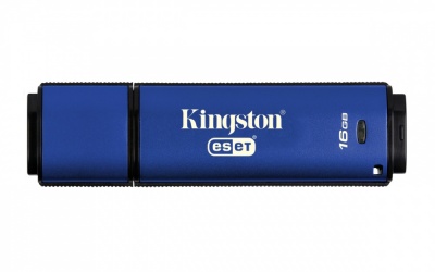 Memoria USB Kingston DataTraveler Vault Privacy Anti-Virus, 16GB, USB 3.0, Lectura 165MB/s, Escritura 22MB/s, Azul 