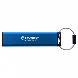Memoria USB Kingston IronKey Keypad 200, 32GB, USB 3.2, Lectura 145 MB/s, Escritura 115 MB/s, Azul 