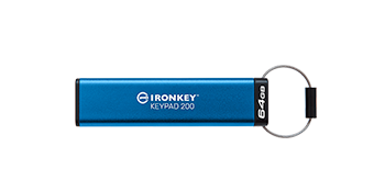 Memoria USB Kingston IronKey Keypad 200, 64GB, USB 3.2, Lectura 145 MB/s, Escritura 115 MB/s, Azul 