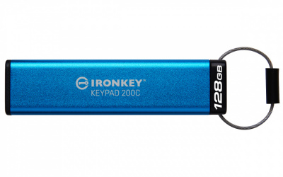 Memoria USB Kingston IronKey Keypad 200C, 128GB, USB C, Lectura 280 MB/s, Escritura 200 MB/s, Azul 