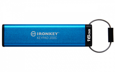 Memoria USB Kingston IronKey Keypad 200C, 16GB, USB C, Lectura 145 MB/s, Escritura 115 MB/s, Azul 