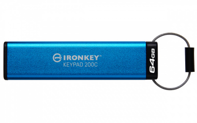 Memoria USB Kingston IronKey Keypad 200C, 64GB, USB C, Lectura 280 MB/s, Escritura 200 MB/s, Azul 