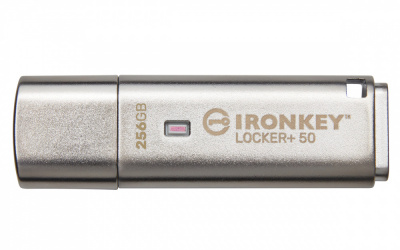 Memoria USB Kingston IronKey Locker+ 50, 256GB, USB 3.2, Lectura 145 MB/s, Escritura 115 MB/s, Plata 
