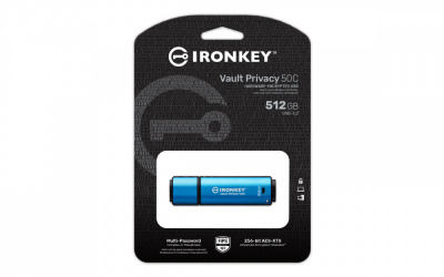 Memoria USB Kingston IronKey Vault Privacy 50C, 512GB, USB C 3.2, Azul 
