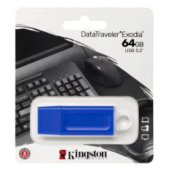 Memoria USB Kingston DataTraveler Exodia, 64GB, USB 3.2, Azul 