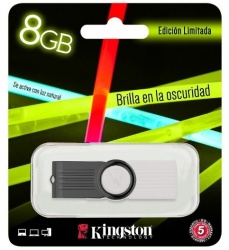 Memoria USB Kingston DataTraveler 101 G2, 8GB, USB 2.0, Negro/Blanco (Brilla en la Oscuridad) 