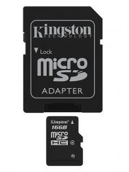 Memoria Flash Kingston, 16GB microSDHC Clase 4, con Adaptador 