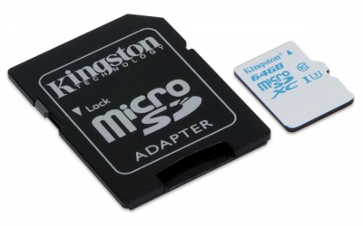 Memoria Flash Kingston, 64GB microSDXC para Cámaras de Acción UHS-I U3 Clase 3, con Adaptador 