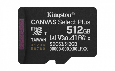 Memoria Flash Kingston CANVAS SELECT PLUS, 512GB MicroSDXC UHS-I Clase 10 